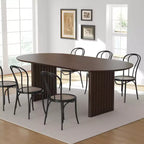 Table de salle à manger ovale en bois massif brun, jusqu'à 8 places assises