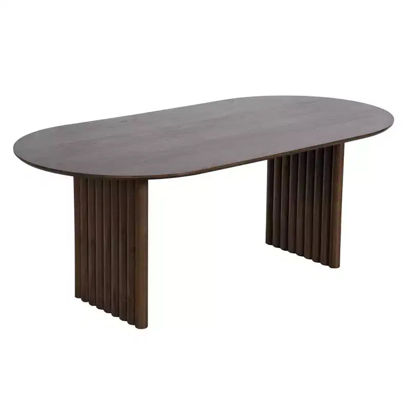 Table de salle à manger ovale en bois massif brun, jusqu'à 8 places assises