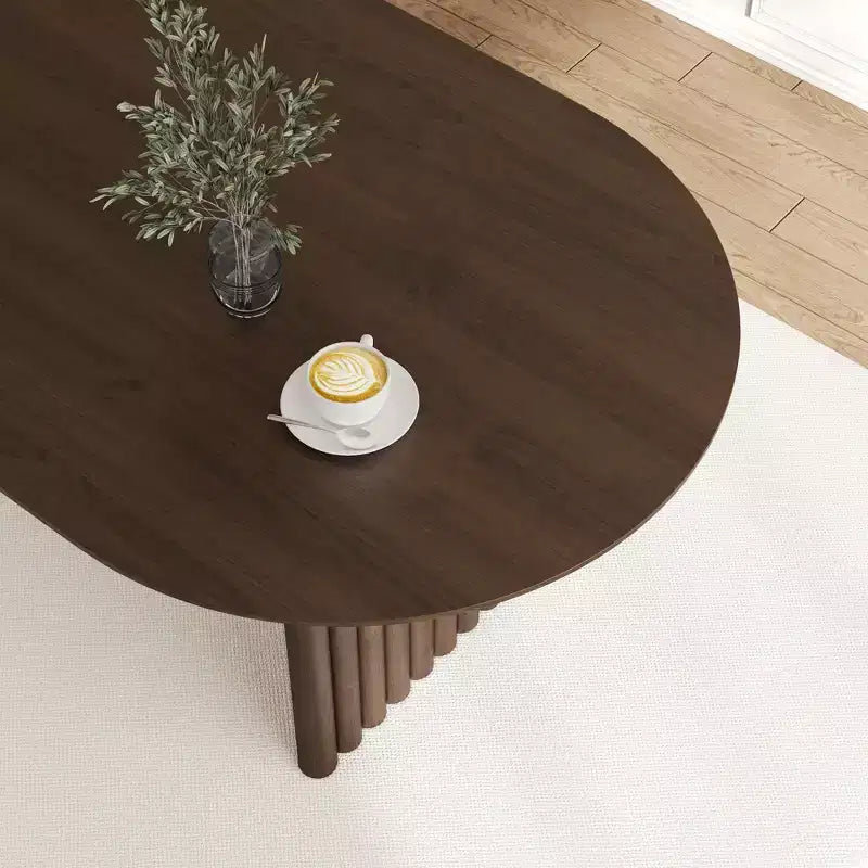 Table de salle à manger ovale en bois massif brun, jusqu'à 8 places assises