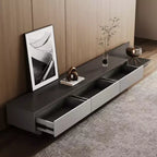 Meuble TV extensible gris avec 3 tiroirs, 199,9 à 360 cm de large