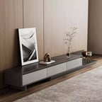 Meuble TV extensible gris avec 3 tiroirs, 199,9 à 360 cm de large