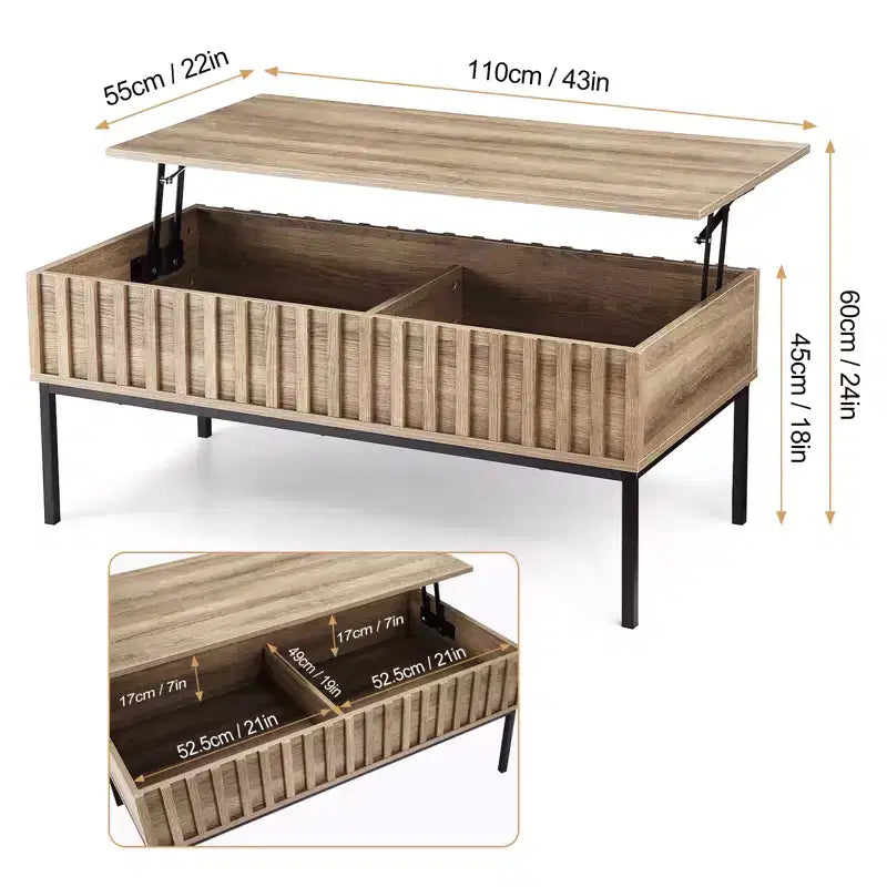 Table basse relevable marron, 109 cm, 1 personne