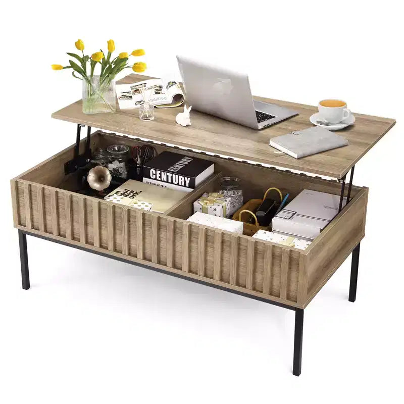 Table basse relevable marron, 109 cm, 1 personne