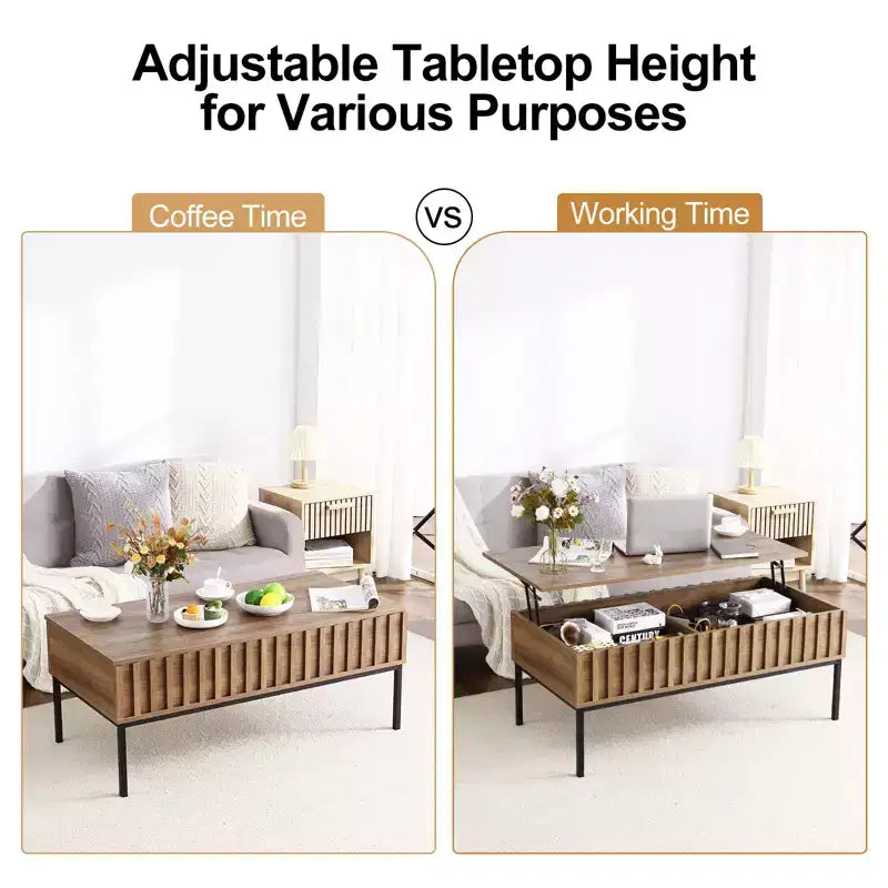 Table basse relevable marron, 109 cm, 1 personne