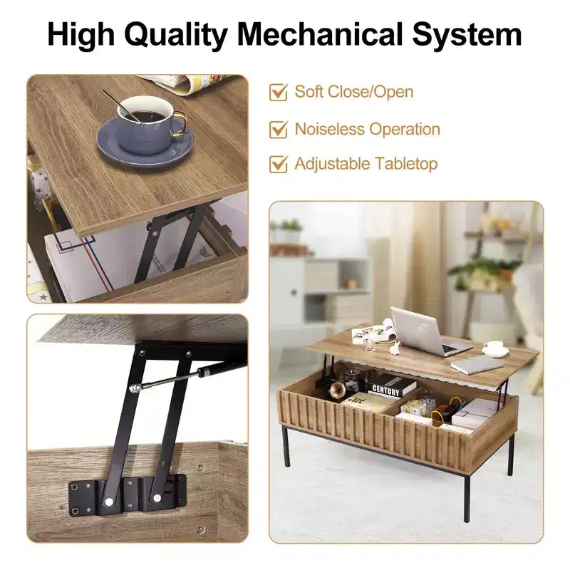 Table basse relevable marron, 109 cm, 1 personne