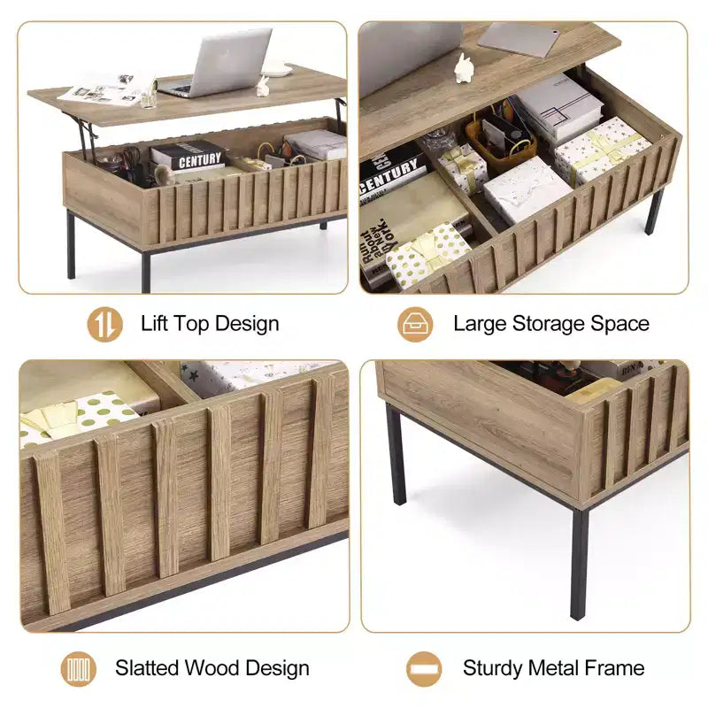 Table basse relevable marron, 109 cm, 1 personne