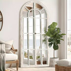 Miroir sur pied arque marron/blanc, cadre quadrillé, à fixer au mur, 180x80cm, 1 personne