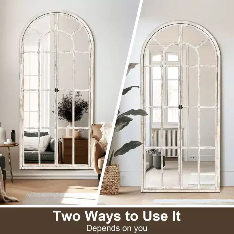 Miroir sur pied arque marron/blanc, cadre quadrillé, à fixer au mur, 180x80cm, 1 personne