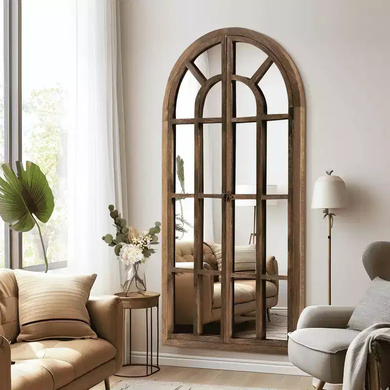 Miroir sur pied arque marron/blanc, cadre quadrillé, à fixer au mur, 180x80cm, 1 personne
