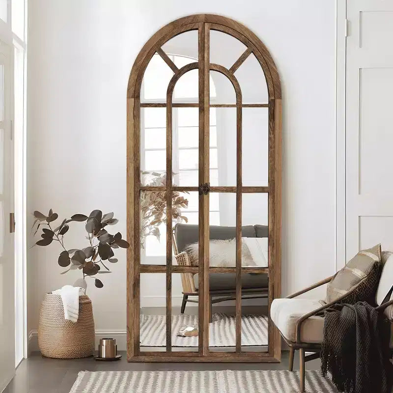 Miroir sur pied arque marron/blanc, cadre quadrillé, à fixer au mur, 180x80cm, 1 personne
