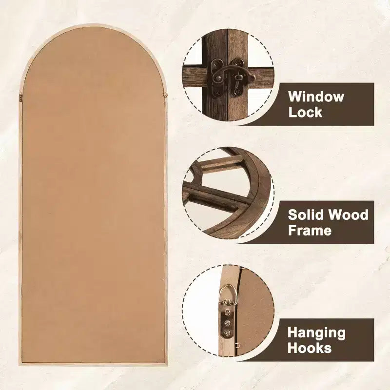 Miroir sur pied arque marron/blanc, cadre quadrillé, à fixer au mur, 180x80cm, 1 personne