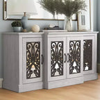 Enfilade large 4 portes, chêne gris poussiéreux découpé au laser