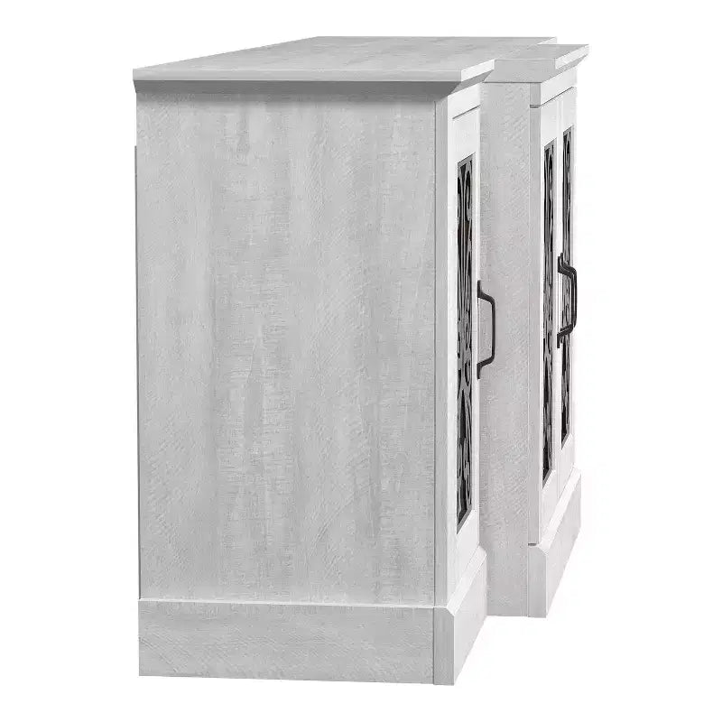 Enfilade large 4 portes, chêne gris poussiéreux découpé au laser