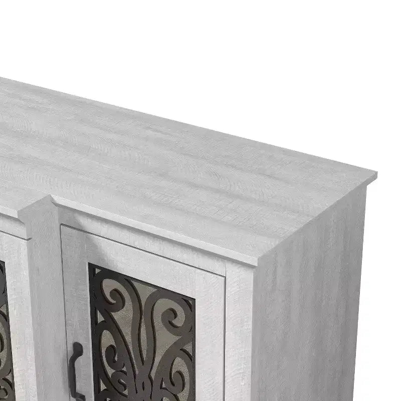 Enfilade large 4 portes, chêne gris poussiéreux découpé au laser