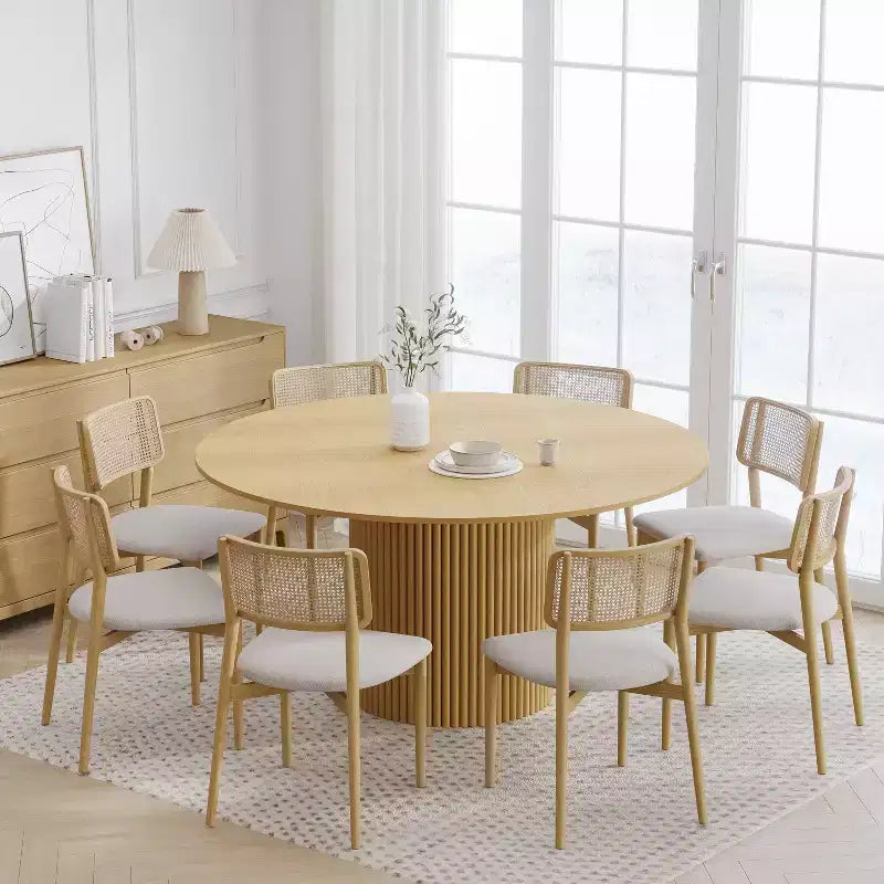 PexFix 60 Solid Wood Round Dining Table Kitchen Table for 6-8 with Tabletop & Concave Cylinder Legs for Living/Dining Room Coffee Office Natural