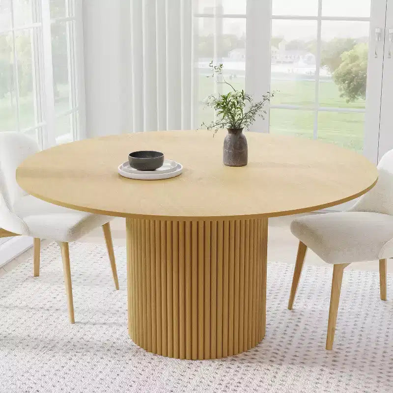 Table à manger ronde en bois massif jaune pour 6-8 personnes
