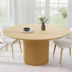 Table à manger ronde en bois massif jaune pour 6-8 personnes