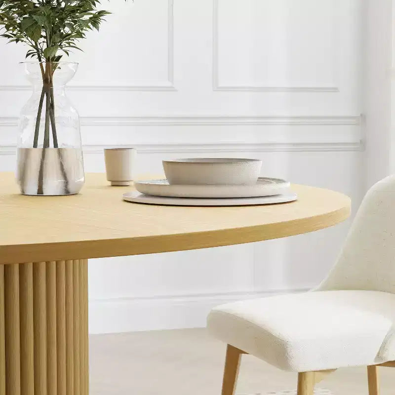 Table à manger ronde en bois massif jaune pour 6-8 personnes