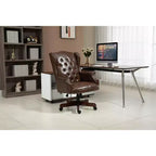 Chaise de bureau croisée noire/marron/marron foncé avec accoudoir, similicuir, 1 personne