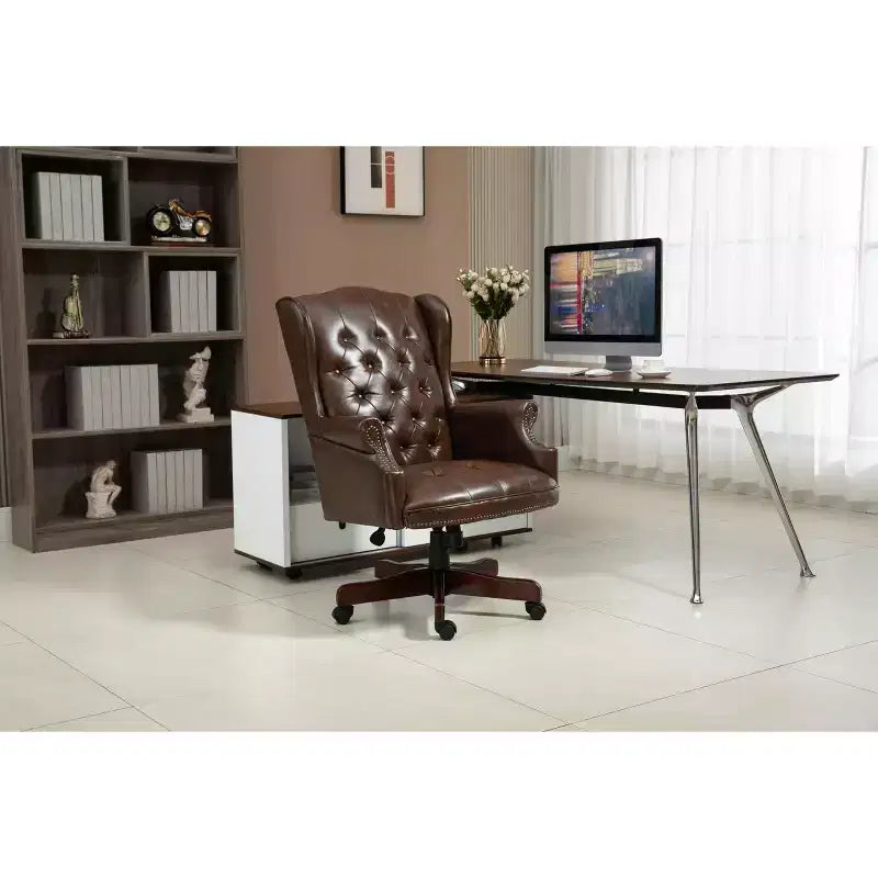 Chaise de bureau croisée noire/marron/marron foncé avec accoudoir, similicuir, 1 personne