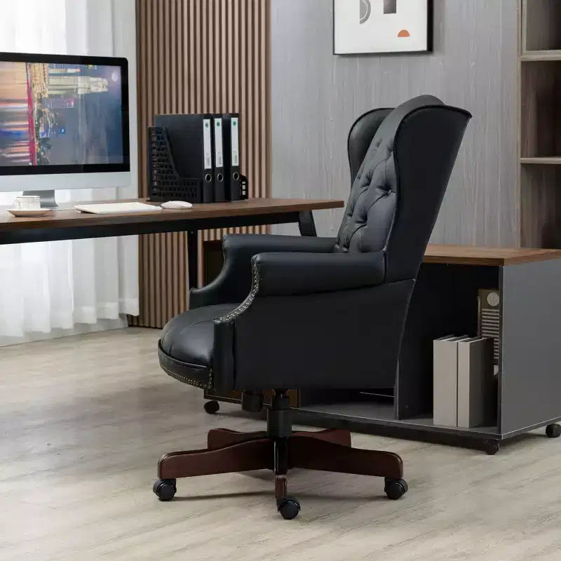 Chaise de bureau croisée noire/marron/marron foncé avec accoudoir, similicuir, 1 personne