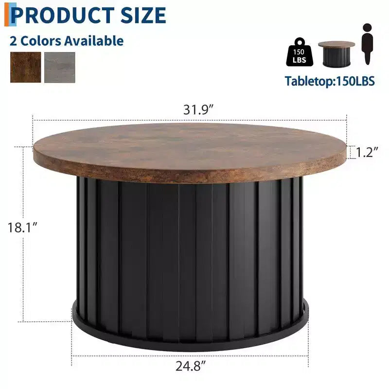 Table basse ronde gris/rétro, style milieu de siècle, piètement en métal, 2 places