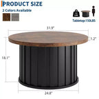 Table basse ronde gris/rétro, style milieu de siècle, piètement en métal, 2 places
