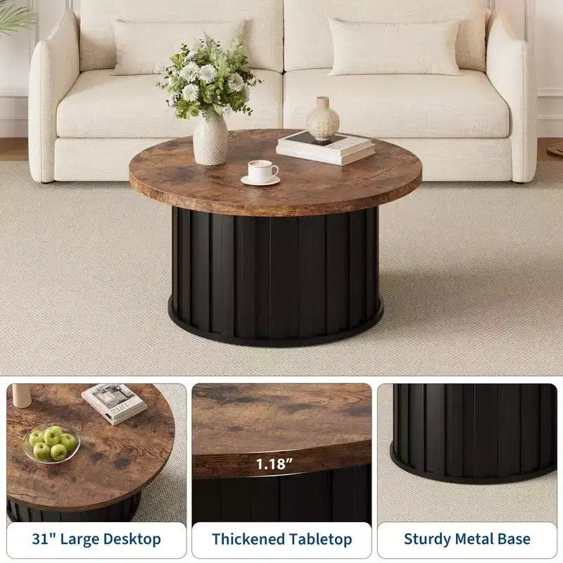Table basse ronde gris/rétro, style milieu de siècle, piètement en métal, 2 places