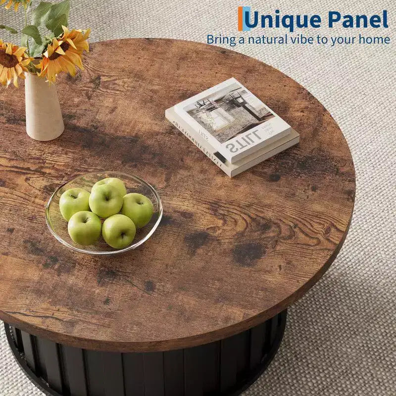 Table basse ronde gris/rétro, style milieu de siècle, piètement en métal, 2 places
