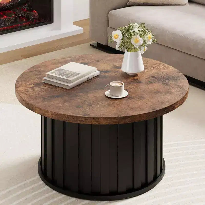 Table basse ronde gris/rétro, style milieu de siècle, piètement en métal, 2 places