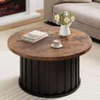 Table basse ronde gris/rétro, style milieu de siècle, piètement en métal, 2 places