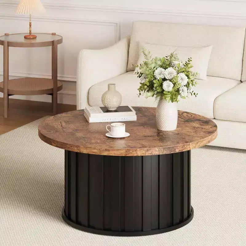 Table basse ronde gris/rétro, style milieu de siècle, piètement en métal, 2 places
