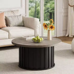 Table basse ronde gris/rétro, style milieu de siècle, piètement en métal, 2 places