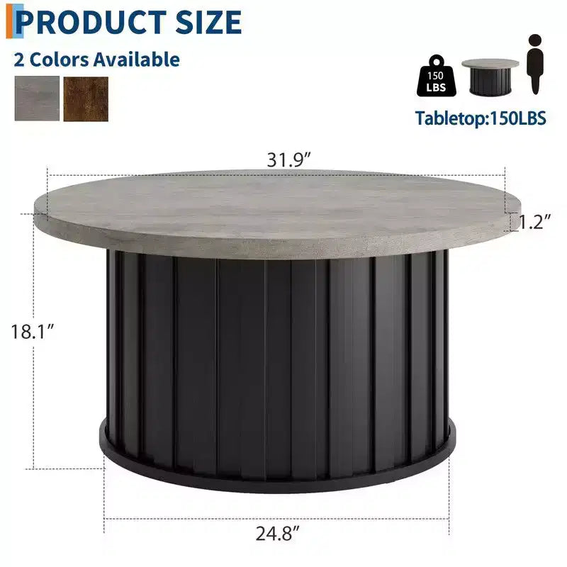Table basse ronde gris/rétro, style milieu de siècle, piètement en métal, 2 places