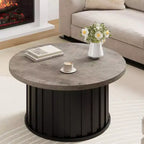 Table basse ronde gris/rétro, style milieu de siècle, piètement en métal, 2 places