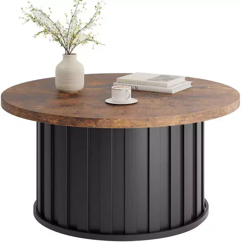 Table basse ronde gris/rétro, style milieu de siècle, piètement en métal, 2 places