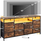 Commode de rangement TV 10 tiroirs noire/marron/rose/blanche avec LED et prise de courant, 160,8 cm