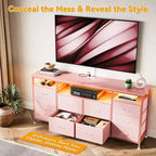 Commode de rangement TV 10 tiroirs noire/marron/rose/blanche avec LED et prise de courant, 160,8 cm