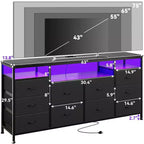 Commode de rangement TV 10 tiroirs noire/marron/rose/blanche avec LED et prise de courant, 160,8 cm