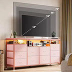 Commode de rangement TV 10 tiroirs noire/marron/rose/blanche avec LED et prise de courant, 160,8 cm