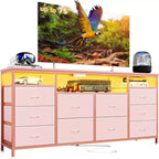 Commode de rangement TV 10 tiroirs noire/marron/rose/blanche avec LED et prise de courant, 160,8 cm