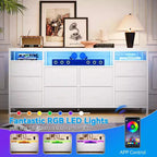 Commode de rangement TV 10 tiroirs noire/marron/rose/blanche avec LED et prise de courant, 160,8 cm