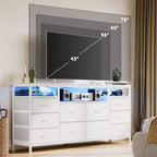 Commode de rangement TV 10 tiroirs noire/marron/rose/blanche avec LED et prise de courant, 160,8 cm