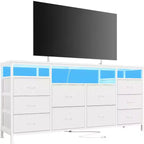 Commode de rangement TV 10 tiroirs noire/marron/rose/blanche avec LED et prise de courant, 160,8 cm