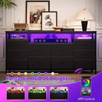 Commode de rangement TV 10 tiroirs noire/marron/rose/blanche avec LED et prise de courant, 160,8 cm