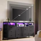 Commode de rangement TV 10 tiroirs noire/marron/rose/blanche avec LED et prise de courant, 160,8 cm