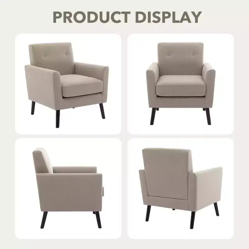 Fauteuil d'appoint rembourré beige/gris avec pieds en bois, une place