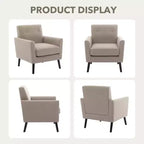 Fauteuil d'appoint rembourré beige/gris avec pieds en bois, une place