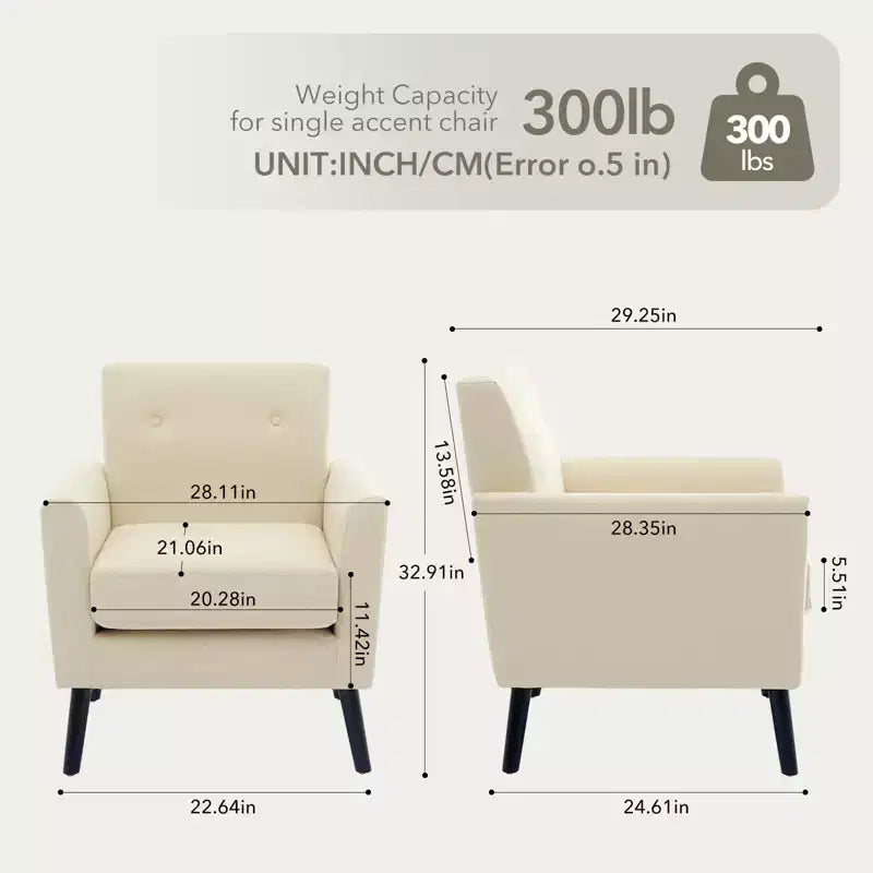 Fauteuil d'appoint rembourré beige/gris avec pieds en bois, une place