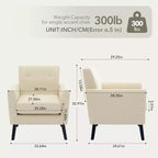 Fauteuil d'appoint rembourré beige/gris avec pieds en bois, une place